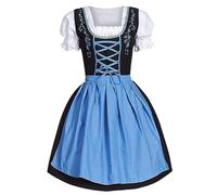 Generico Abito Tirolese da Donna Tradizionale Dirndl Costume Bavarniano per Feste Vestito Oktoberfest Birra Tedesca Gonna Set Gonna a Maniche Corte Costume per Oktoberfest di Ottobre (Blue, L)