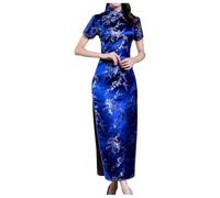Generico Abito Tradizionale Cinese Qipao Donna Lungo con Ricami Eleganti e Design Autentico per Cerimonie e Occasioni Speciali in Stile Orientale Moderno (Dark Blue, XXL)