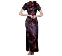 Generico Abito Tradizionale Cinese Qipao Donna Lungo con Ricami Eleganti e Design Autentico per Cerimonie e Occasioni Speciali in Stile Orientale Moderno (Black, S)
