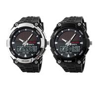 Generico ABS PU Solar Watch - Digital Wristwatch | 240mm Length 44mm Head Outdoor Watchs with Double Time Display, ABS PU Material Watched with Luminous W ate, Multifunction Casual Watch
