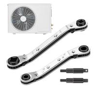 Generico AC Wrench 2-Piece Kit With Hex Bits | Carbon Steel, 11.8cm & 14cm | Air Conditioning Service Ratcheting Wrench Set | Square & Hex Keys For HVAC Repair (1/4, 3/16, 5/16, 3/8 Inch)