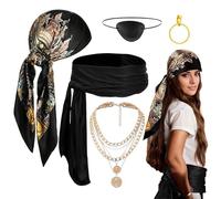 Generico Accessori Costume Pirata Uomo | Fascia Copricapo Sciarpa Cintura con Orecchino Collana,Set 5 Elementi per Teatro Rappresentazioni Scolastiche Feste in Maschera