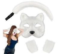 Generico Accessori Per Costumi Animali | Maschera e Coda | con Guanti Reali Testa Traspirante Fascia Regolabile per Foto Mascotte Scuola COSPLAY