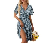 Generico Acquisti Online, Scollo V Slim Fit Giapponesi Vestito Fiori Donna Abiti Manica Corta Elegante Cucina Ragazzo per Vestiti Estate Invernali Taglie Forti Abito Elegante Donna M