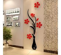 Generico Adesivo murale 3D vaso con fiori rossi - Decorazione elegante per pareti moderne in 3 dimensioni: S 32×80 cm, M 40×100 cm, L 48×120 cm - Spessore 2 mm (S-32 * 80)