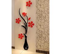 Generico Adesivo murale 3D vaso con fiori rossi - Decorazione elegante per pareti moderne in 3 dimensioni: S 32×80 cm, M 40×100 cm, L 48×120 cm - Spessore 2 mm (L-48 * 120)