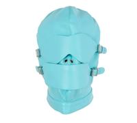 Generico Adjustable PU Leather Bondage Hood with Removable Ball Gag Detachable Blindfold Full Head Mask Gimp Mask Headgear for Men Women Couples Roleplay (Blue)