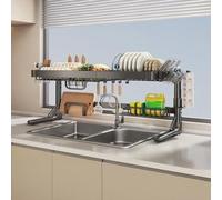 Generico Adjustable Stainless Steel Dish Drainer Over Sink Large Dish Drainer for Kitchen Countertops Dish Drying Cabinet with Doors,Gun Gray Full Set-Single Layer