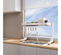Generico Adjustable Stainless Steel Dish Drainer Over Sink Large Dish Drainer for Kitchen Countertops Dish Drying Cabinet with Doors,White Bare Frame-Single Layer