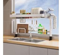 Generico Adjustable Stainless Steel Dish Drainer Over Sink Large Dish Drainer for Kitchen Countertops Dish Drying Cabinet with Doors,White Full Set-Single Layer