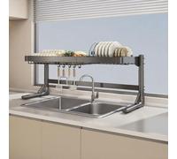 Generico Adjustable Stainless Steel Dish Drainer Over Sink Large Dish Drainer for Kitchen Countertops Dish Drying Cabinet with Doors,Black Bare Frame-Single Layer