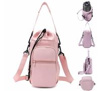 Generico Adjustable Strap Water Bottle Shoulder Bag,Carrier Bag,Bottle Crossbody Holder with Phone Pocket,Insulated Protective Sleeve,for Walking Hiking Camping Gym Men Women (Pink)