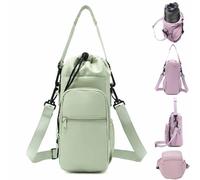 Generico Adjustable Strap Water Bottle Shoulder Bag,Carrier Bag,Bottle Crossbody Holder with Phone Pocket,Insulated Protective Sleeve,for Walking Hiking Camping Gym Men Women (Green)