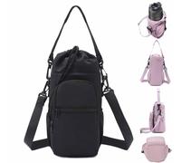 Generico Adjustable Strap Water Bottle Shoulder Bag,Carrier Bag,Bottle Crossbody Holder with Phone Pocket,Insulated Protective Sleeve,for Walking Hiking Camping Gym Men Women (Black)