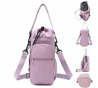 Generico Adjustable Strap Water Bottle Shoulder Bag,Carrier Bag,Bottle Crossbody Holder with Phone Pocket,Insulated Protective Sleeve,for Walking Hiking Camping Gym Men Women (Purple)