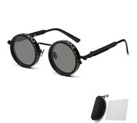 Generico Adjustable Tint Rounded Polarized Lenses Retro Sunglasses, 1-9 Gear Manual Tint Control with ND Filter for Men Women (Black,A)