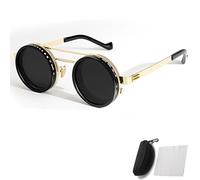 Generico Adjustable Tint Rounded Polarized Lenses Retro Sunglasses, 1-9 Gear Manual Tint Control with ND Filter for Men Women (Golden,B)