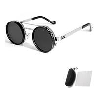 Generico Adjustable Tint Rounded Polarized Lenses Retro Sunglasses, 1-9 Gear Manual Tint Control with ND Filter for Men Women (Sliver,B)