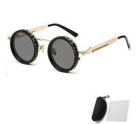 Generico Adjustable Tint Rounded Polarized Lenses Retro Sunglasses, 1-9 Gear Manual Tint Control with ND Filter for Men Women (Golden,A)