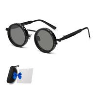 Generico Adjustable Tint Rounded Polarized Lenses Retro Sunglasses, 1-9 Gear Manual Tint Control with ND Filter for Men Women (Black,Two pairs)