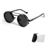 Generico Adjustable Tint Rounded Polarized Lenses Retro Sunglasses, 1-9 Gear Manual Tint Control with ND Filter for Men Women (Black,B)