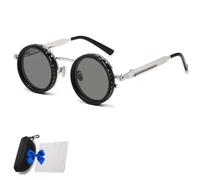 Generico Adjustable Tint Rounded Polarized Lenses Retro Sunglasses, 1-9 Gear Manual Tint Control with ND Filter for Men Women (Silver,Two pairs)