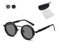 Generico Adjustable Tint Rounded Polarized Lenses Retro Sunglasses, with 1-9 Gear Control, Ideal for Beach & Outdoor Use (Black)