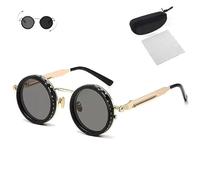 Generico Adjustable Tint Rounded Polarized Lenses Retro Sunglasses, with 1-9 Gear Control, Ideal for Beach & Outdoor Use (Gold)