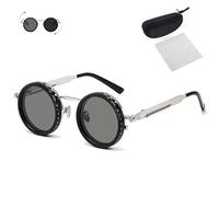 Generico Adjustable Tint Rounded Polarized Lenses Retro Sunglasses, with 1-9 Gear Control, Ideal for Beach & Outdoor Use (Silver)