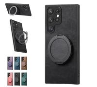Generico Admitof Magnetic Shockproof Leather Ring Stand Case for Galaxy S25/S24/S23/S22 Series, 2025 New Business Anti-Fingerprint Full Cover PU Leather Phone Case(Black,for Galaxy S24 Plus)