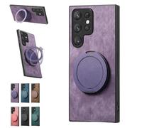 Generico Admitof Magnetic Shockproof Leather Ring Stand Case for Galaxy S25/S24/S23/S22 Series, 2025 New Business Anti-Fingerprint Full Cover PU Leather Phone Case(Purple,for Galaxy S23 Plus)