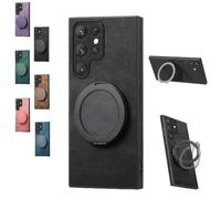 Generico Admitof Magnetic Shockproof Leather Ring Stand Case for Galaxy S25/S24/S23/S22 Series, with Rotating Bracket, Business Anti-Fingerprint Full Cover PU Leather Phone Case(S21,Black)