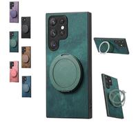 Generico Admitof Magnetic Shockproof Leather Ring Stand Case for Galaxy S25/S24/S23/S22 Series, with Rotating Bracket, Business Anti-Fingerprint Full Cover PU Leather Phone Case(S24,Green)