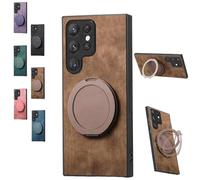 Generico Admitof Magnetic Shockproof Leather Ring Stand Case for Galaxy S25/S24/S23/S22 Series, with Rotating Bracket, Business Anti-Fingerprint Full Cover PU Leather Phone Case(A25,Brown)