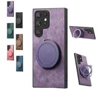 Generico Admitof Magnetic Shockproof Leather Ring Stand Case for Galaxy S25/S24/S23/S22 Series, with Rotating Bracket, Business Anti-Fingerprint Full Cover PU Leather Phone Case(S24 Ultra,Purple)