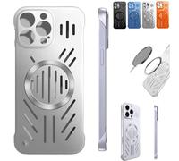 Generico Admitof Ultra-Thin Hollow Heat Dissipation Frameless for iPhone 16/15/14/13/12/11 Pro Max, Hollow Magnetic Breathable Anti-Fall Case with Raised Camera Protection (for iPhone16plus,Silver)