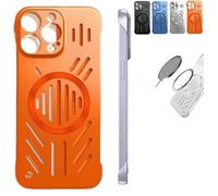 Generico Admitof Ultra-Thin Hollow Heat Dissipation Frameless for iPhone, Hollow Magnetic Breathable Anti-Fall Mobile Phone Case for iPhone 15/14/13/12/11 Pro Max (iPhone13proMax,Orange)