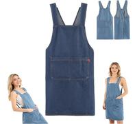 Generico Adult Apron - Lightweight Cotton Apron with Front Pocket,Cross Back Jean Kitchen Aprons for Women Men, One Size (Dark Blue, One Size)