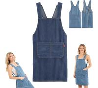 Generico Adult Apron - Lightweight Cotton Apron with Front Pocket,Cross Back Jean Kitchen Aprons for Women Men, One Size (Stripes, One Size)