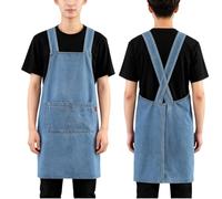Generico Adult Cross-Back Denim Apron,Lightweight Cotton Apron with Front Pocket,Durable and Stain-Resistant Kitchen Work Aprons
