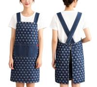 Generico Adult Cross-Back Denim Apron,Lightweight Cotton Apron with Front Pocket,Durable and Stain-Resistant Kitchen Work Aprons
