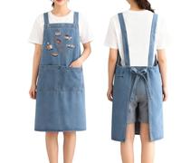 Generico Adult Cross-Back Denim Apron,Lightweight Cotton Apron with Front Pocket,Durable and Stain-Resistant Kitchen Work Aprons