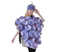 Generico Adult Grape Bunch Costume With Hood | Polyester Funny Fruit Dress Up | 34 Inch One-Piece Halloween Outfit | Party Vegetable Themed Wear For Men