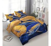 Generico Adulti Copripiumino Microfibra 135 X 200 Cm, Copripiumone Facile Da Pulire & Ipoallergenica, Vettore Oceano Pesce Biancheria Da Letto Singolo - Giallo Per Adolescenti Ragazzi Ragazze