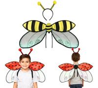 Generico Adults Ladybug or Bee Wings Costume with Antenna Headband - Halloween Insect Cosplay Dress Up Set for Kids & Adults(#C)