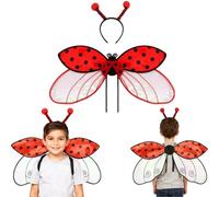 Generico Adults Ladybug or Bee Wings Costume with Antenna Headband - Halloween Insect Cosplay Dress Up Set for Kids & Adults(#D)