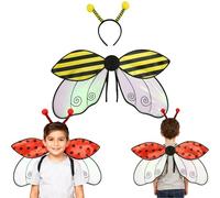 Generico Adults Ladybug or Bee Wings Costume with Antenna Headband - Halloween Insect Cosplay Dress Up Set for Kids & Adults(#B)
