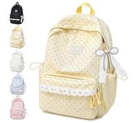 Generico Aesthetic Polka Dot Backpack with Lace Trim, Cute Lace Backpack, Large Laptop Daypack Kawaii Supplie with Cute Accessories for Commute, School & Travel Use (Yellow)