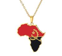 Generico Africa Angola Necklace Fashion Stainless Steel Country Republic Flag Pendant Jewelry for Women Men Hip Hop Colorful Gift