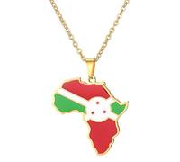 Generico Africa Burundi Necklace Fashion Stainless Steel Country Republic Flag Pendant Jewelry for Women Men Hip Hop Gift